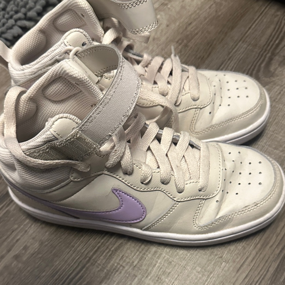 Nike Cream High-Tops with Lavender Swoosh